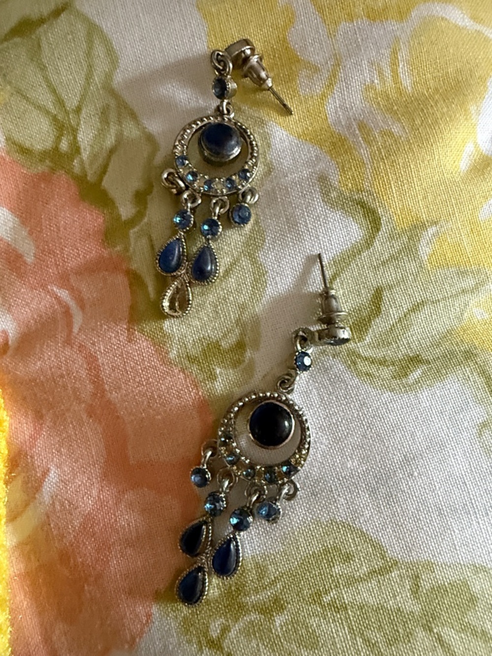 Dainty Blue Stone Drop Earrings with Crystal Accents